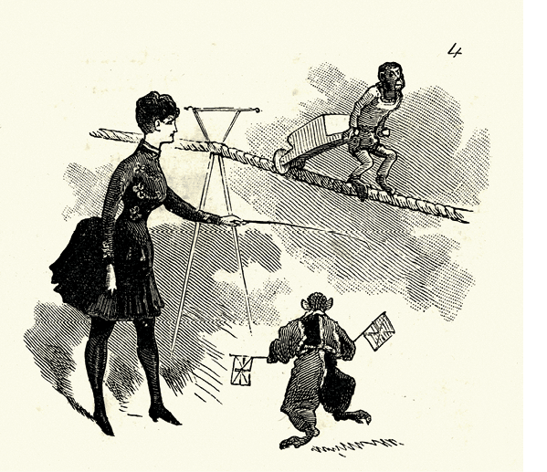 Vintage engraving Circus performers at Covent Garden Theatre, Victorian, 19th Century, 1886  Arab acrobat, Mdlle Gisella on the Slack wire, performers on barebacked horses, Fraulein Eichlerette and her troupe of monkeys  Miss Jennie O'Brian fires a rifle with pigeons