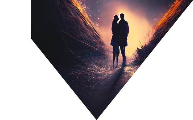 image of a couple standing in front heart shaped tree. generative ai.