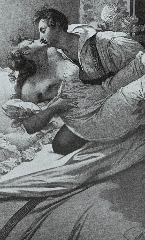 Vintage illustration of Tu me porteras comme cela tous les soirs (You will wear me like this every night), French early 19th Century. Nicolas Eustache Maurin (1799-1850)