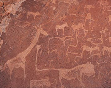 Bushman engravings at Twyfelfontein, UNESCO World Heritage site, Damaraland, Kuene Region, Namibia