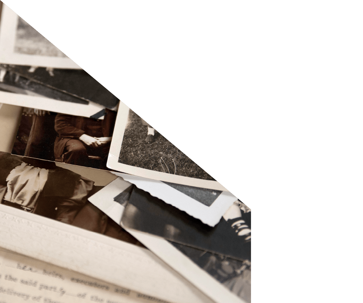 Genealogy family history theme with old family photos and documents.