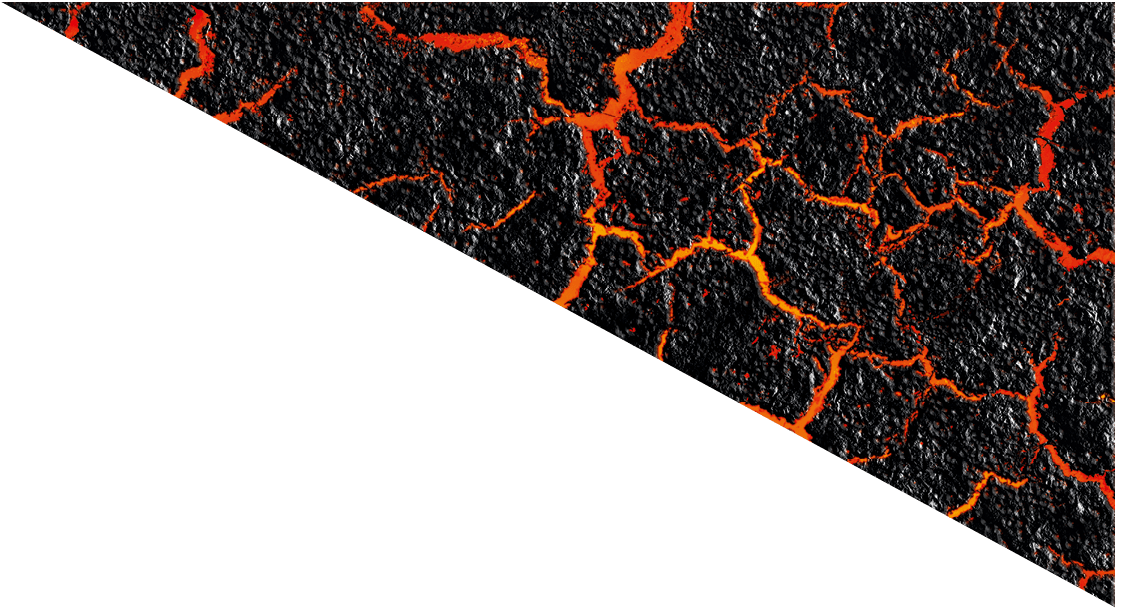 Red hot lava through the cracked ground background. Magma texture and the black burned ground. Active volcano surface.