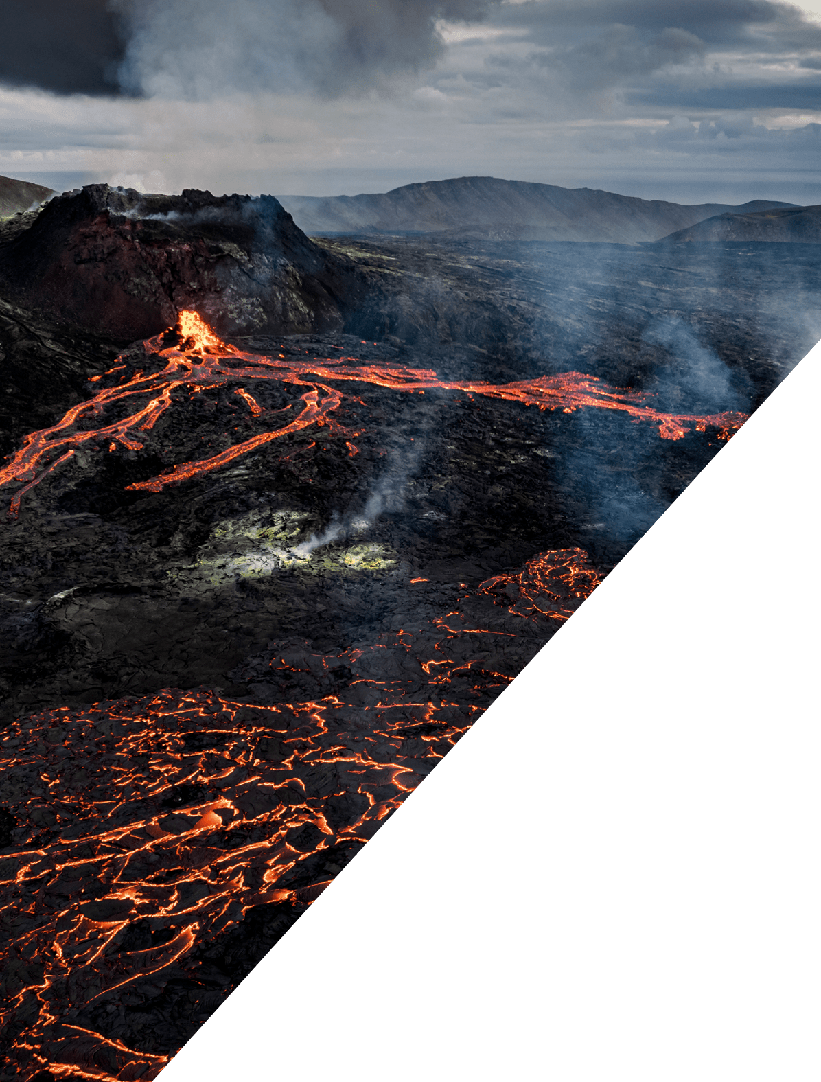 Aerial view of lava formations at Fagradalsfjall volcano in Iceland.