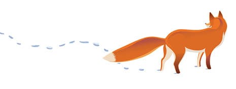 Vector illustration. Winter forest landscape with a Fox and birds on the branches of trees.