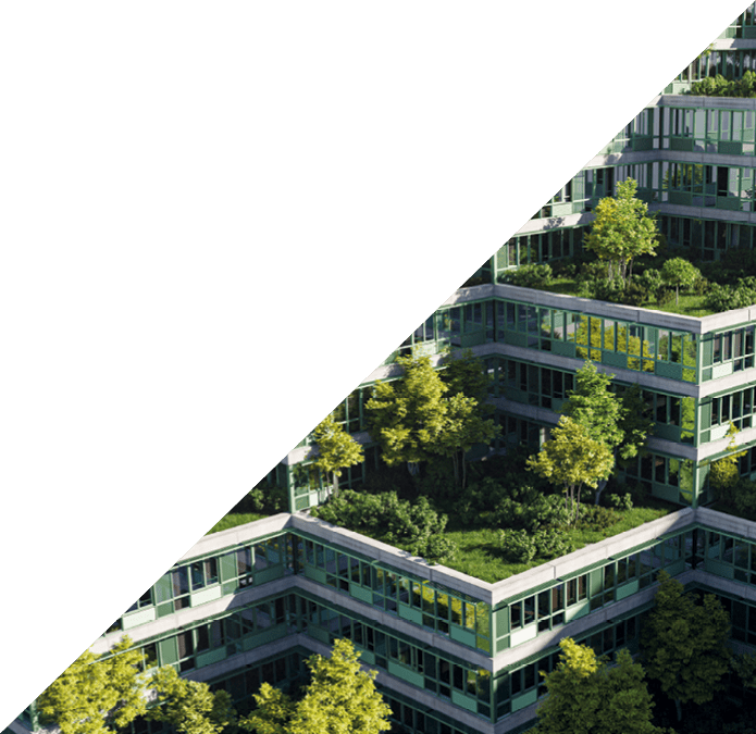 A sustainable green office or housing complex with roof gardens