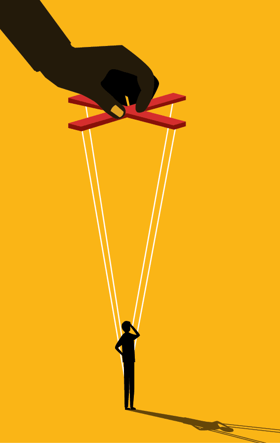 Control concept. Businessman puppet on string. vector