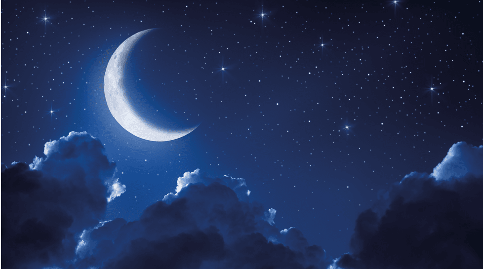 Night sky with moon, clouds and stars