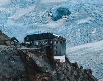 Glacier Bertol and Hut, Drone view