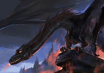 Fight the fire-breathing dragon alone, 3D illustration.