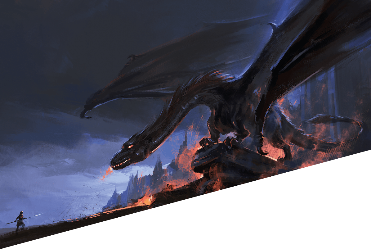 Fight the fire-breathing dragon alone, 3D illustration.